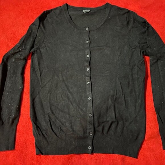 George Black Button-Up Cardigan Sweater Women’s Size L (12-14) Glitter Sleeves L - Picture 3 of 8